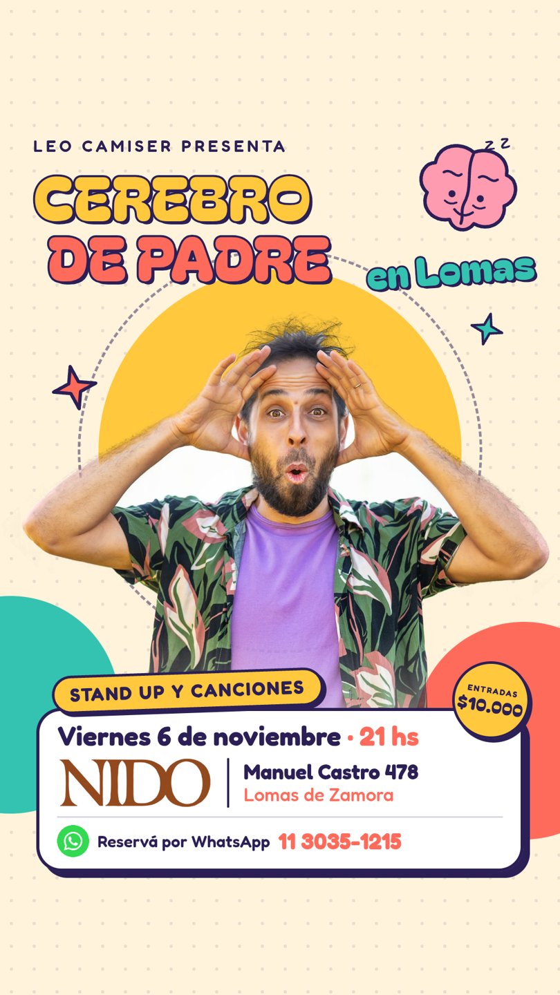 Flyer de Cerebro de Padre en Lomas, viernes 6 de noviembre a las 21 hs en El Nido, Manuel Castro 478, Lomas de Zamora